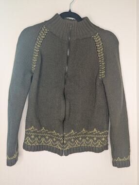 Preview Collection Women's 100% Wool Full Zip Sweater M Green Nordic Cottagcore